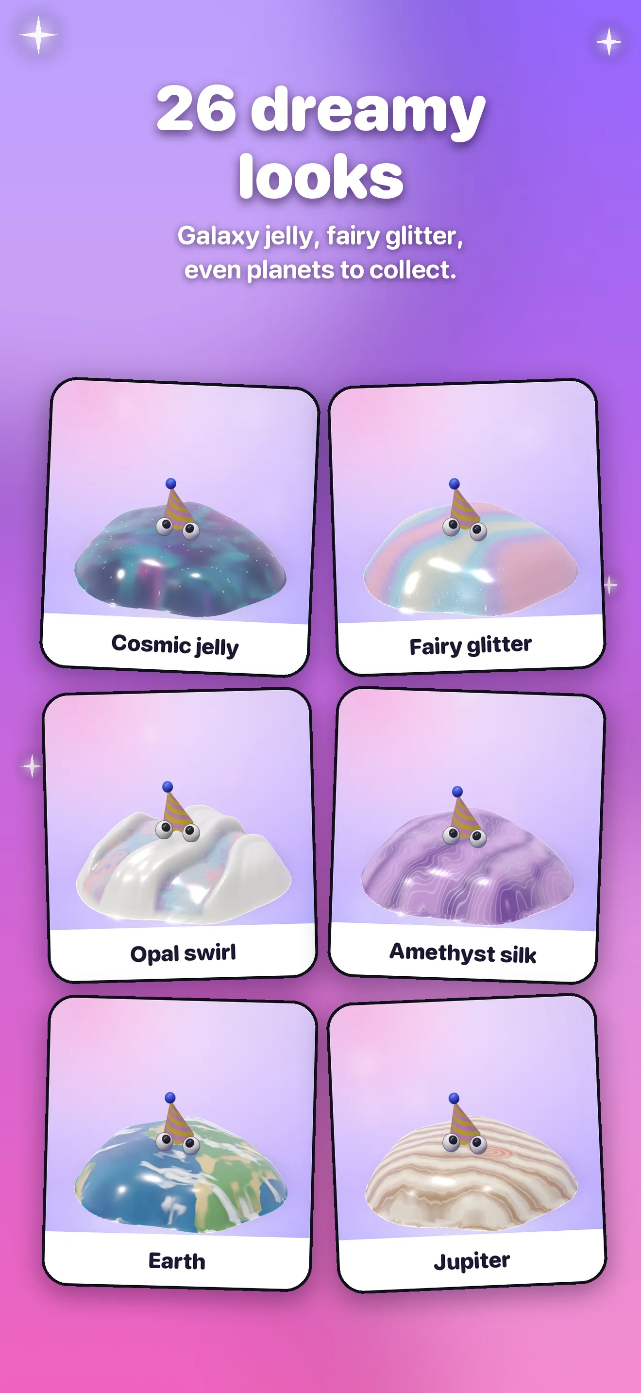 Six slime looks side by side