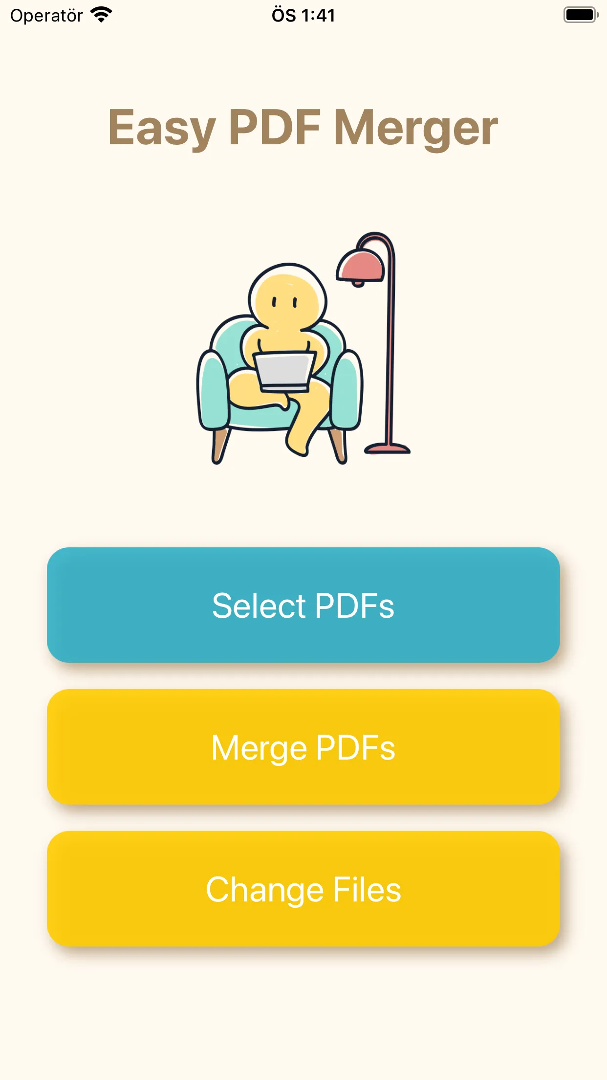 Easy PDF Merger with Select PDFs, Merge PDFs and Change Files buttons